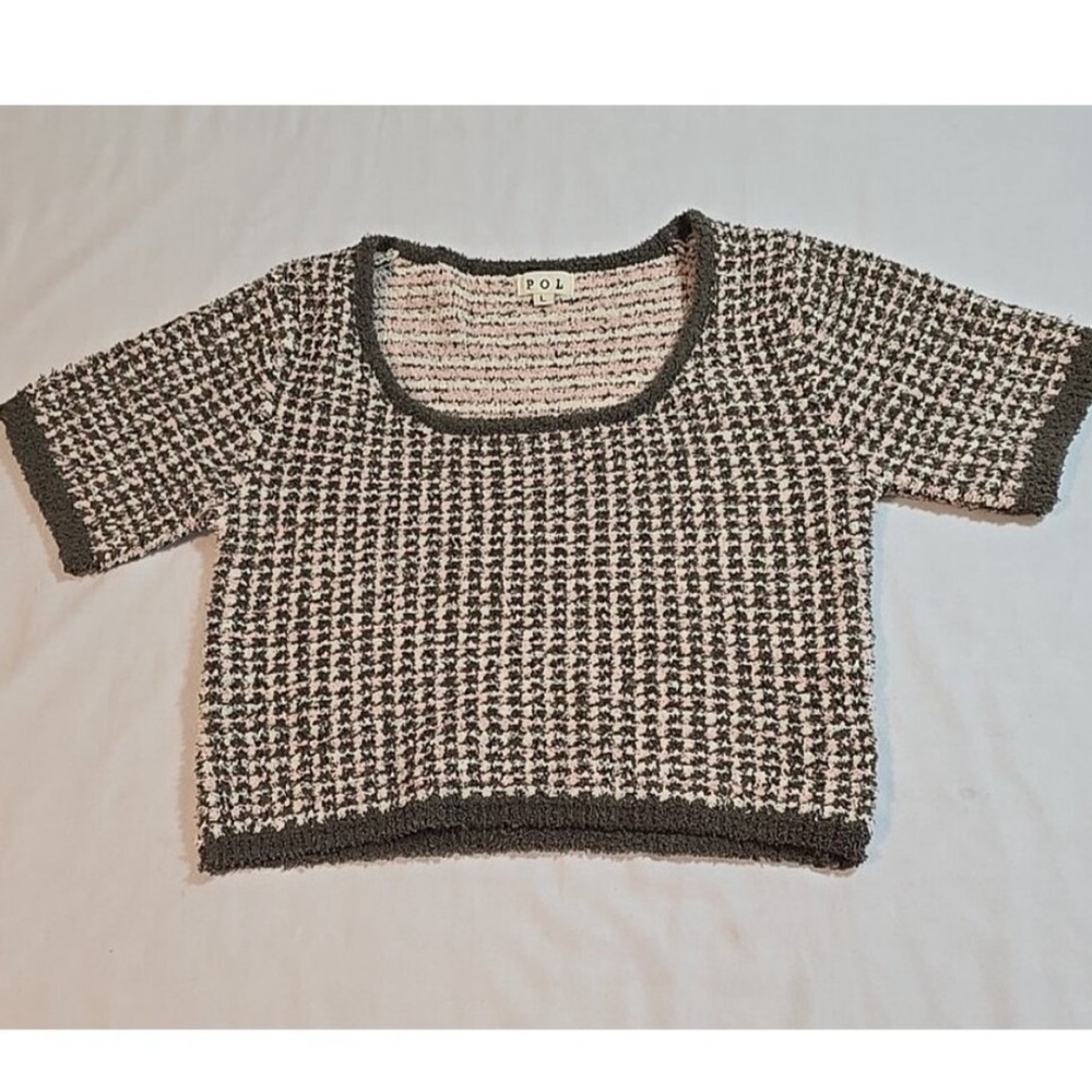 POL GREEN, PINK, WHITE Cropped Short-Sleeve soft Knit Top sweater Sz LARGE - NEW